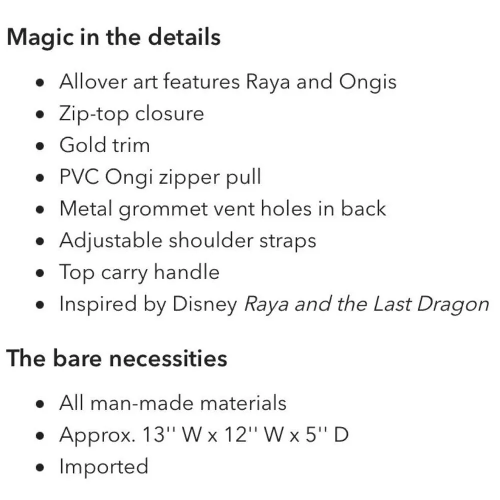 Disney Raya and the Last Dragon Swim Bag Backpack - Retired